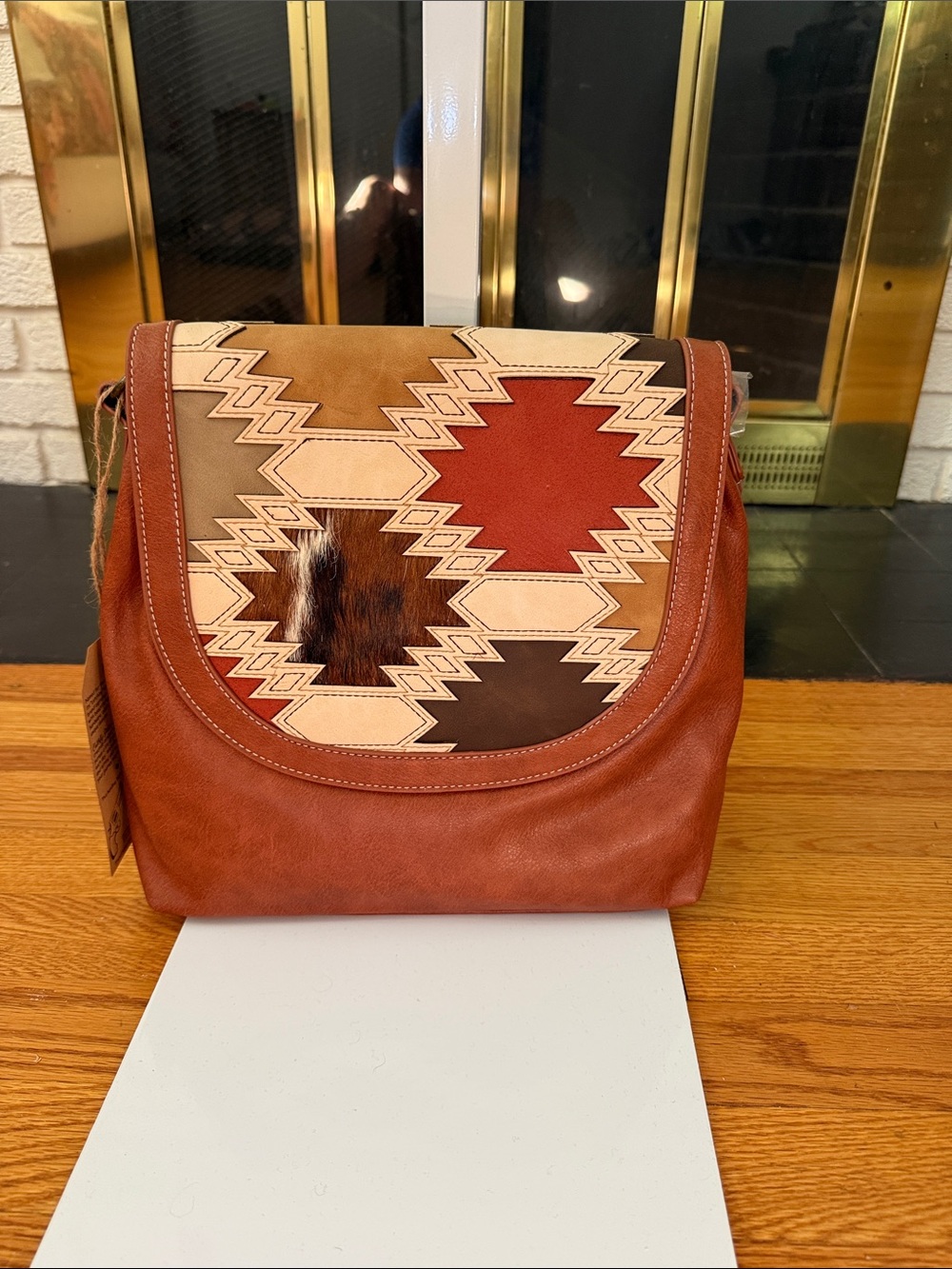 Southwestern-Pattern Rust & Tan Crossbody Bag - Picture 1 of 6